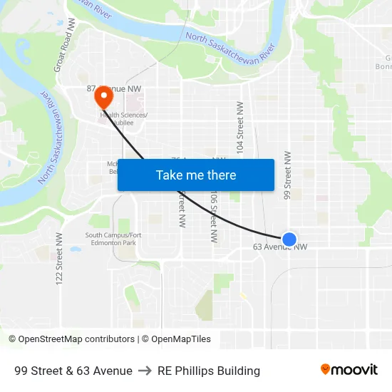 99 Street & 63 Avenue to RE Phillips Building map