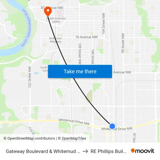 Gateway Boulevard & Whitemud Drive to RE Phillips Building map