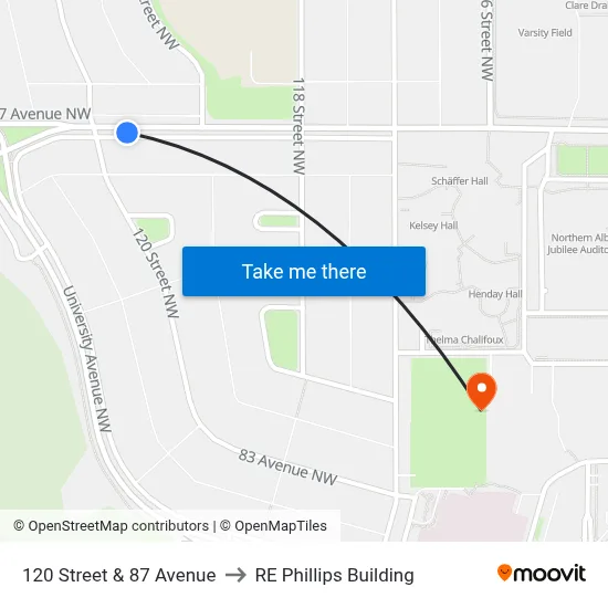 120 Street & 87 Avenue to RE Phillips Building map