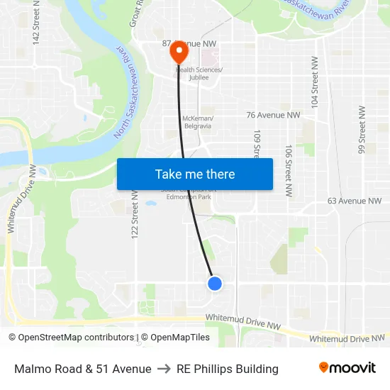 Malmo Road & 51 Avenue to RE Phillips Building map