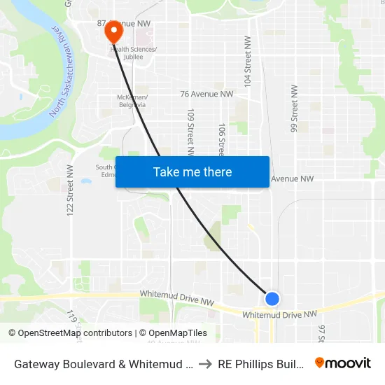 Gateway Boulevard & Whitemud Drive to RE Phillips Building map
