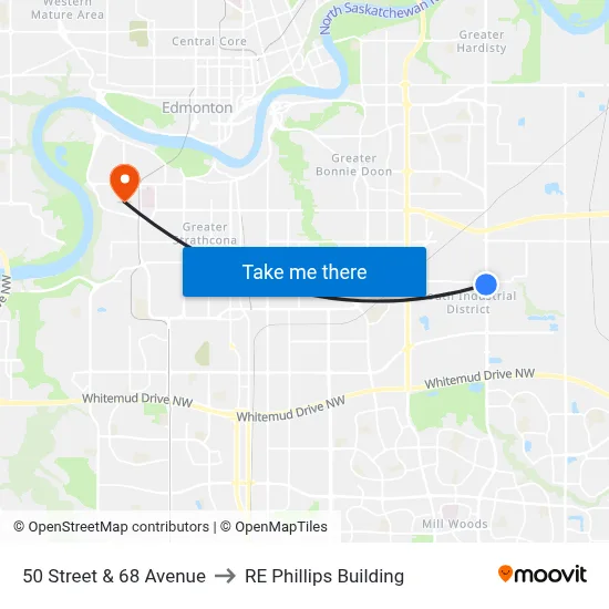 50 Street & 68 Avenue to RE Phillips Building map