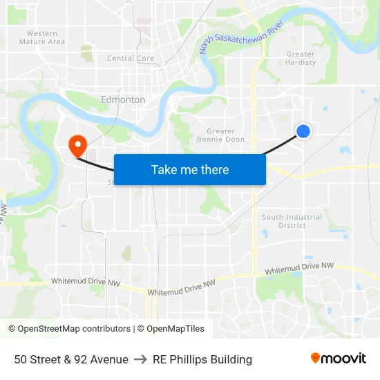 50 Street & 92 Avenue to RE Phillips Building map
