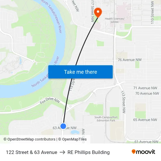 122 Street & 63 Avenue to RE Phillips Building map