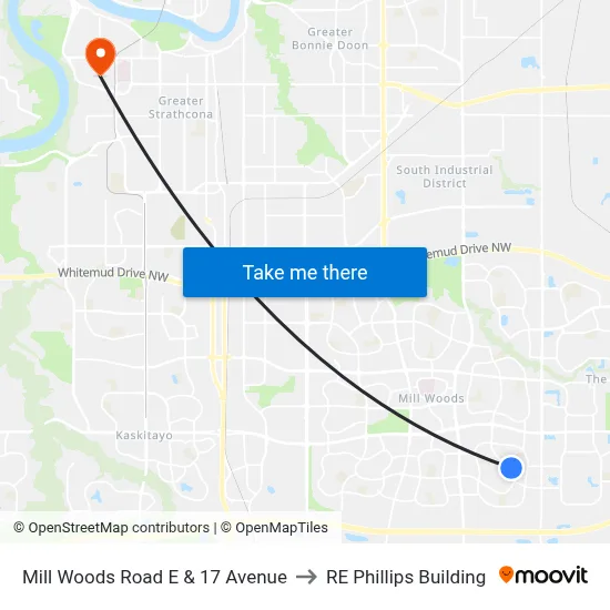Mill Woods Road E & 17 Avenue to RE Phillips Building map