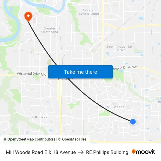 Mill Woods Road E & 18 Avenue to RE Phillips Building map