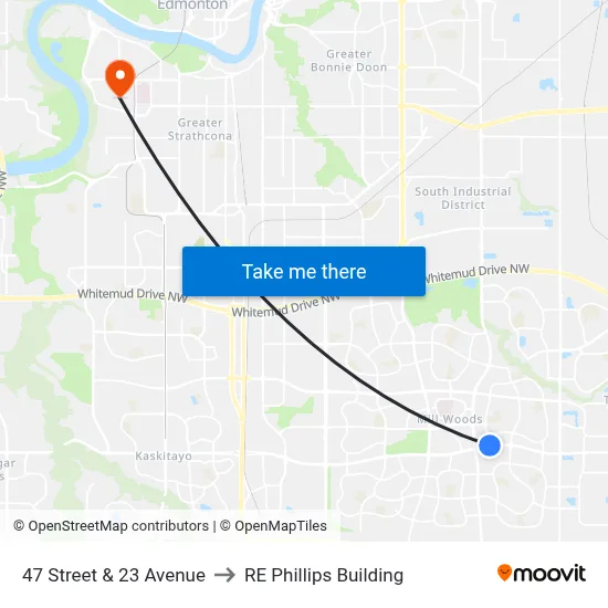 47 Street & 23 Avenue to RE Phillips Building map