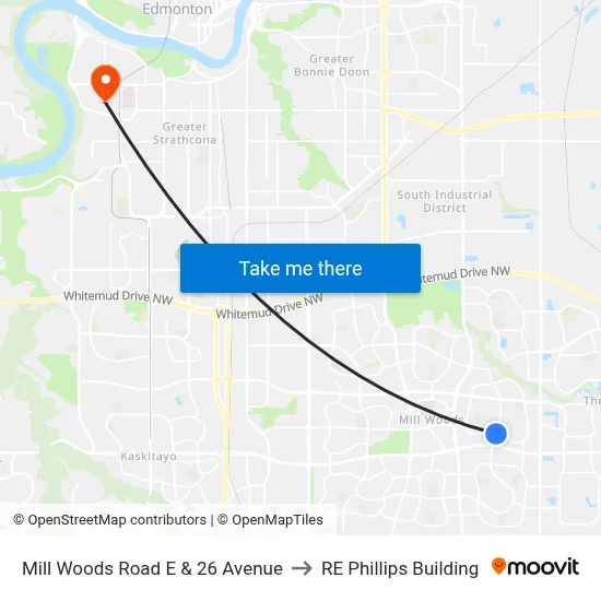 Mill Woods Road E & 26 Avenue to RE Phillips Building map