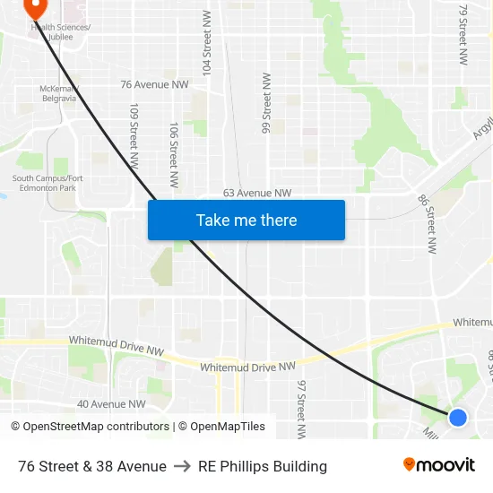 76 Street & 38 Avenue to RE Phillips Building map