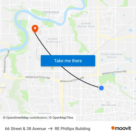 66 Street & 38 Avenue to RE Phillips Building map