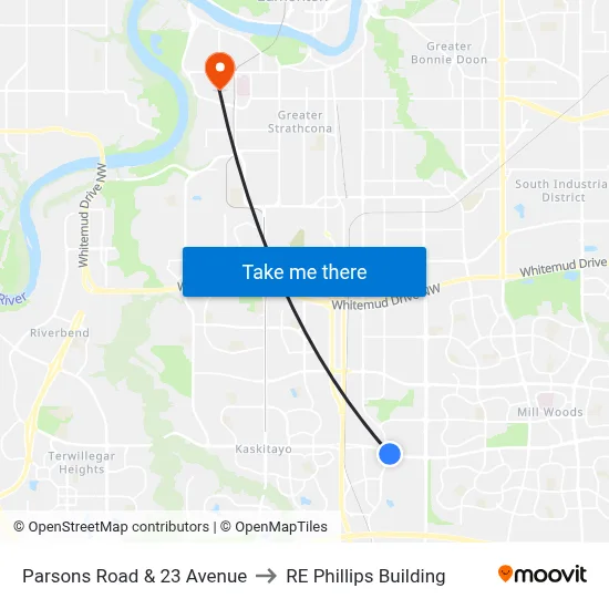 Parsons Road & 23 Avenue to RE Phillips Building map