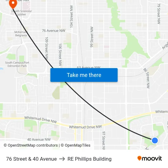 76 Street & 40 Avenue to RE Phillips Building map