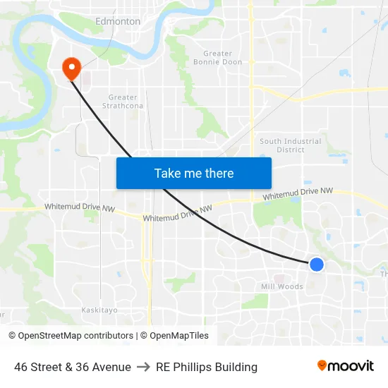 46 Street & 36 Avenue to RE Phillips Building map