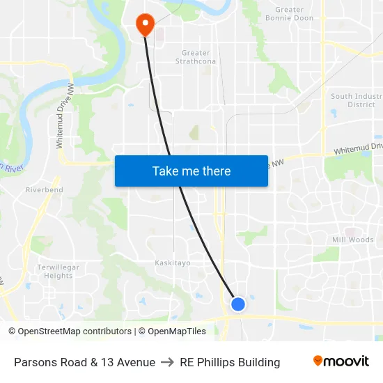 Parsons Road & 13 Avenue to RE Phillips Building map