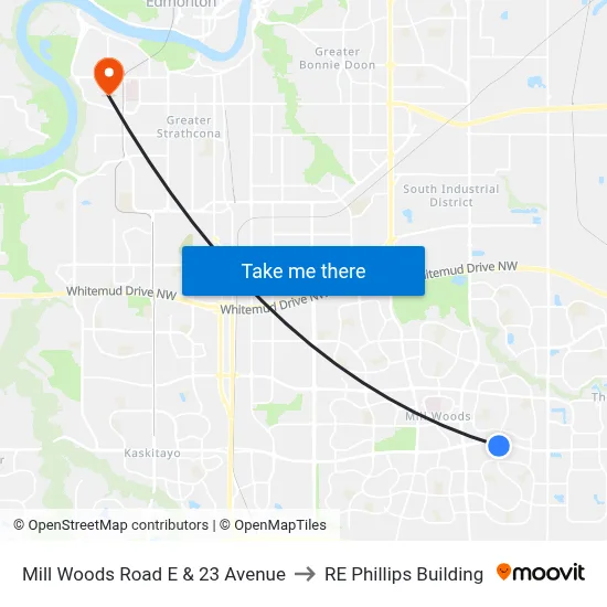 Mill Woods Road E & 23 Avenue to RE Phillips Building map