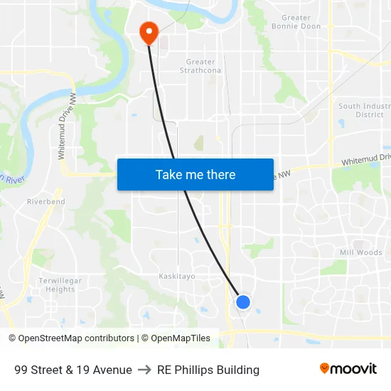 99 Street & 19 Avenue to RE Phillips Building map