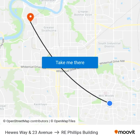 Hewes Way & 23 Avenue to RE Phillips Building map