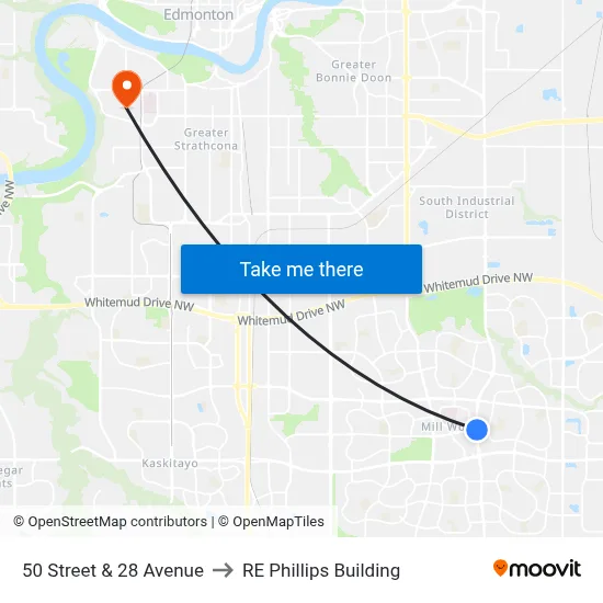 50 Street & 28 Avenue to RE Phillips Building map
