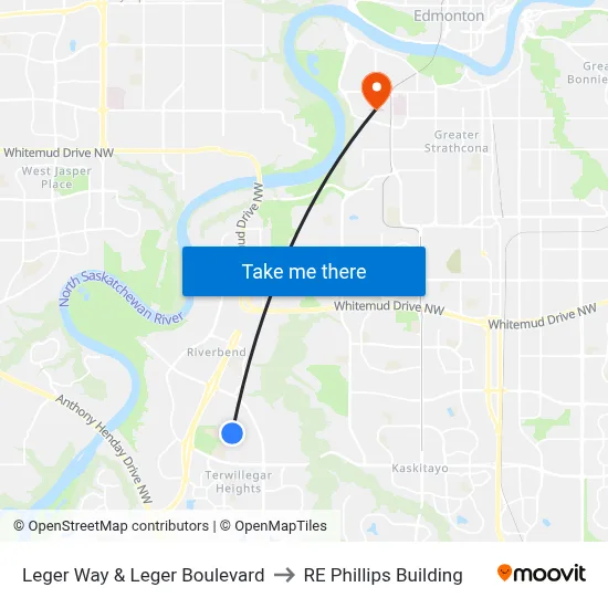 Leger Way & Leger Boulevard to RE Phillips Building map