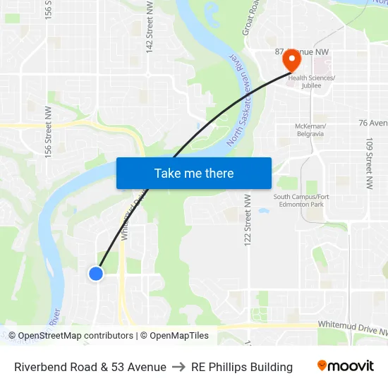 Riverbend Road & 53 Avenue to RE Phillips Building map