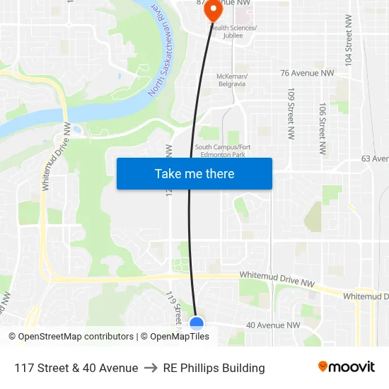 117 Street & 40 Avenue to RE Phillips Building map
