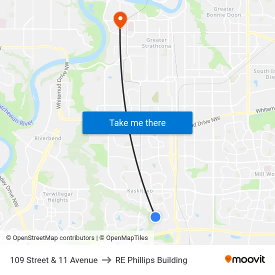 109 Street & 11 Avenue to RE Phillips Building map