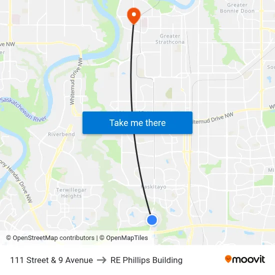 111 Street & 9 Avenue to RE Phillips Building map