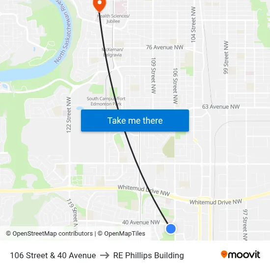 106 Street & 40 Avenue to RE Phillips Building map