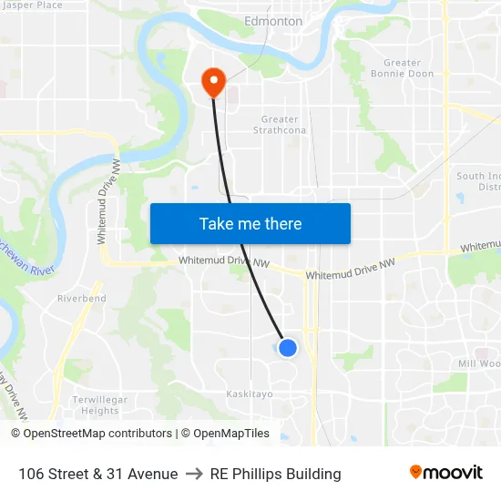 106 Street & 31 Avenue to RE Phillips Building map