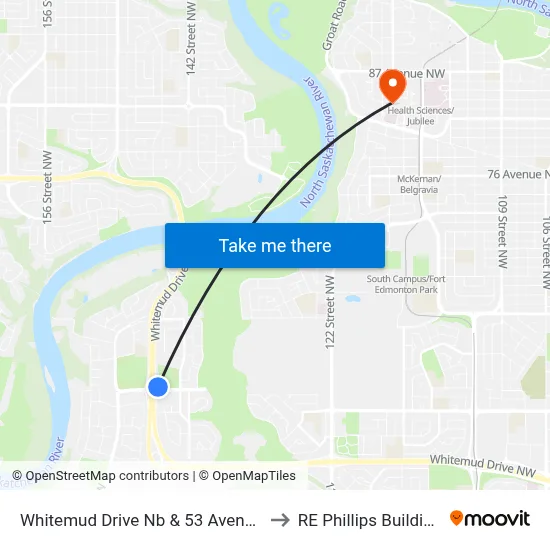 Whitemud Drive Nb & 53 Avenue to RE Phillips Building map
