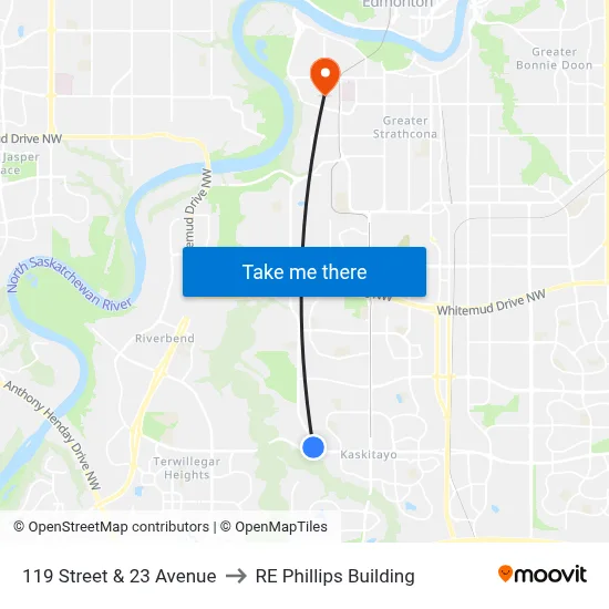 119 Street & 23 Avenue to RE Phillips Building map