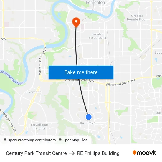 Century Park Transit Centre to RE Phillips Building map