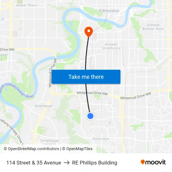 114 Street & 35 Avenue to RE Phillips Building map