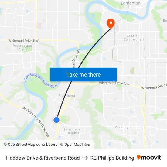 Haddow Drive & Riverbend Road to RE Phillips Building map