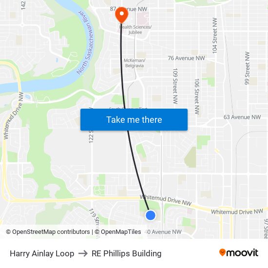 Harry Ainlay Loop to RE Phillips Building map