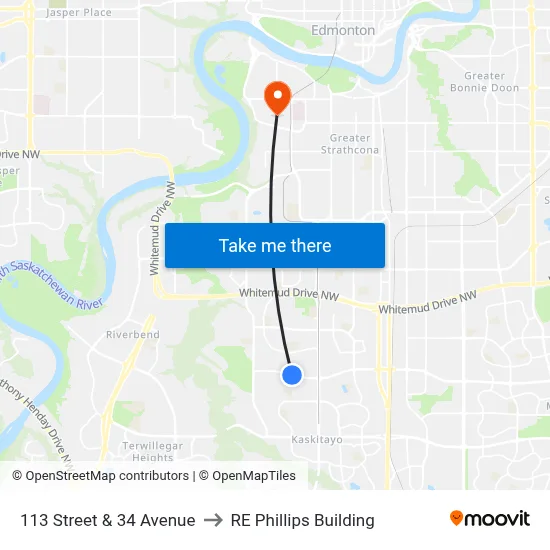 113 Street & 34 Avenue to RE Phillips Building map