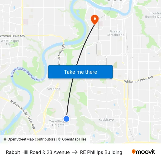 Rabbit Hill Road & 23 Avenue to RE Phillips Building map
