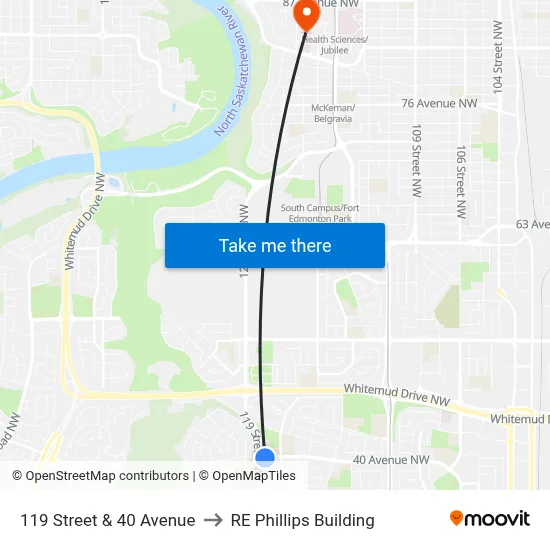 119 Street & 40 Avenue to RE Phillips Building map