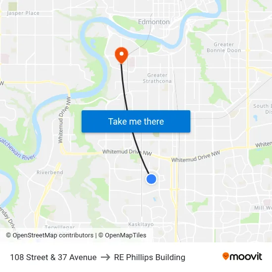 108 Street & 37 Avenue to RE Phillips Building map