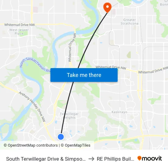 South Terwillegar Drive & Simpson Drive to RE Phillips Building map