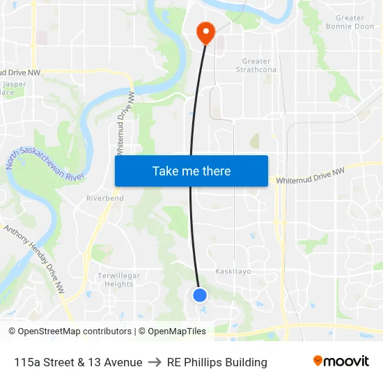 115a Street & 13 Avenue to RE Phillips Building map