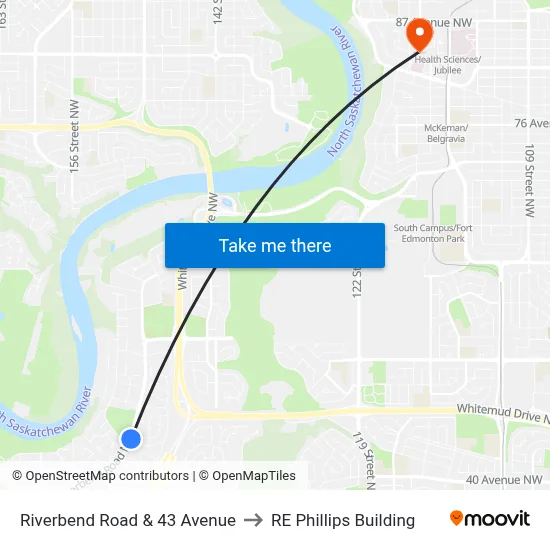 Riverbend Road & 43 Avenue to RE Phillips Building map