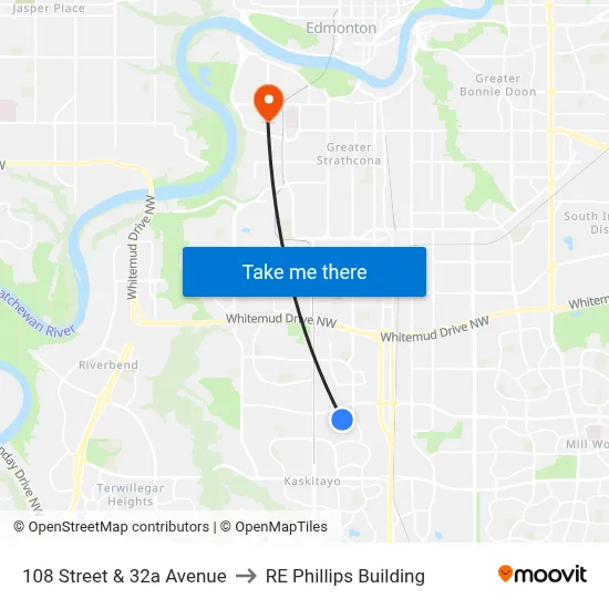108 Street & 32a Avenue to RE Phillips Building map