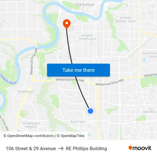 106 Street & 29 Avenue to RE Phillips Building map