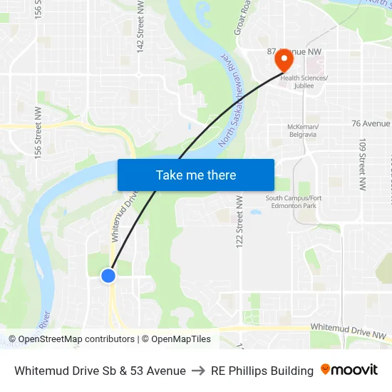 Whitemud Drive Sb & 53 Avenue to RE Phillips Building map