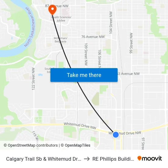 Calgary Trail Sb & Whitemud Drive to RE Phillips Building map