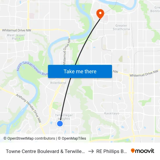 Towne Centre Boulevard & Terwillegar Common to RE Phillips Building map
