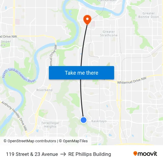 119 Street & 23 Avenue to RE Phillips Building map
