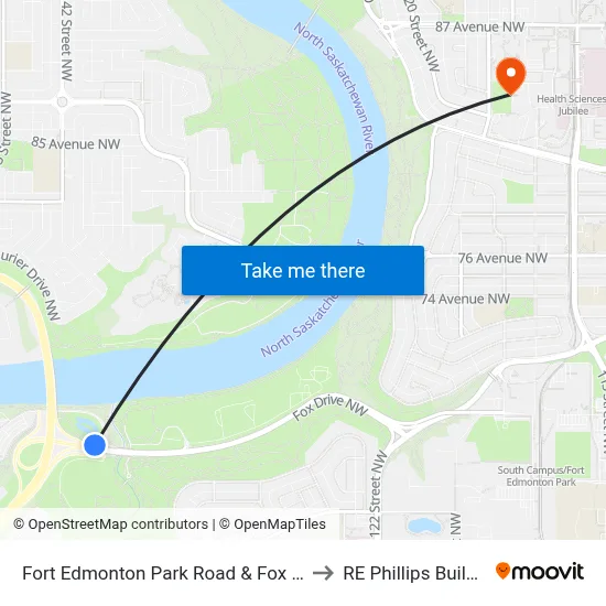 Fort Edmonton Park Road & Fox Drive to RE Phillips Building map