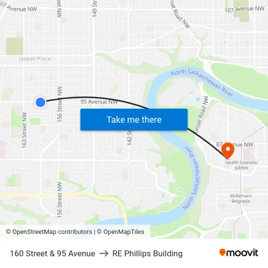 160 Street & 95 Avenue to RE Phillips Building map